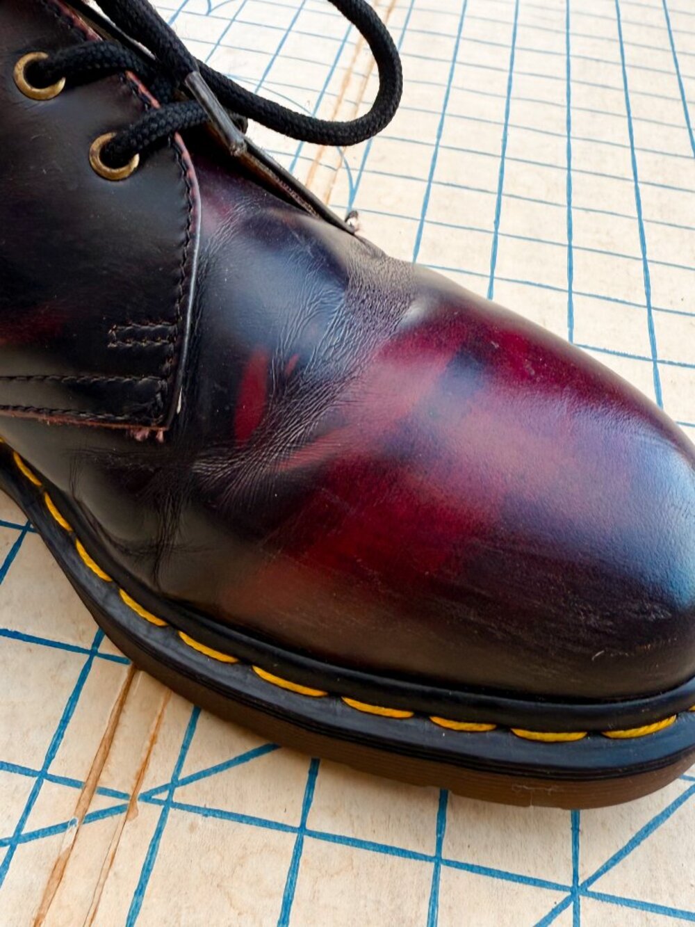 VTG Doc Marten 90s Oxblood Leather Shoe Low Top Oxford Made In England Mens 11 - Picture 15 of 16
